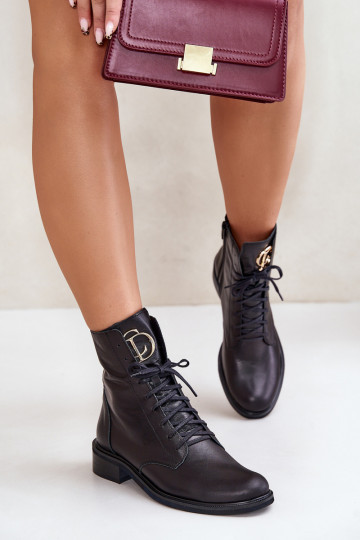 Botas de trabajo de cuero con detalles dorados en la lengüeta color negro Zazoo 2955 2