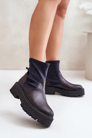 Botines de mujer de cuero natural color negro Zazoo 2947
