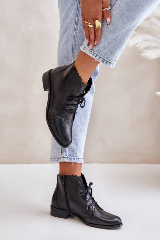 Zazoo 2964 Piel Botas con tacones anchos de color negro Zazoo 2964 Piel Botas con tacones anchos de color negro