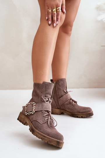 Botas de ante decoradas con hebillas color arena Zazoo 2951 2