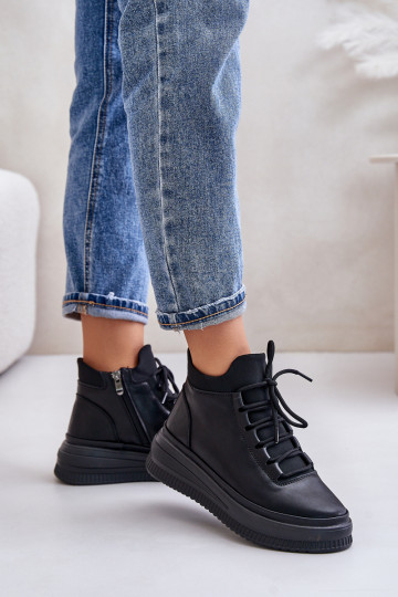 Zapatos deportivos de cuero con plataforma Artiker 55C1041, color negro