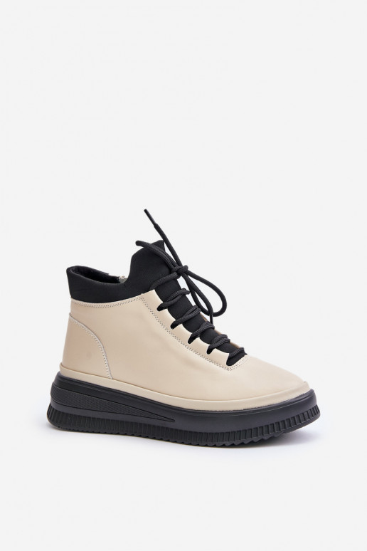 Piel zapatillas con una plataforma Artiker 55C0554 beige  Piel zapatillas con una plataforma Artiker 55C0554 beige