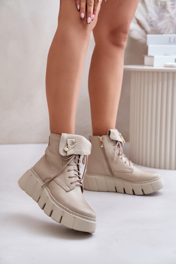 Zazoo 60511 Piel Botas de mujer con una plataforma calentamiento beige