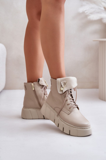 Zazoo 60511 botines de cuero para mujer con aislamiento y plataforma, color arena 2