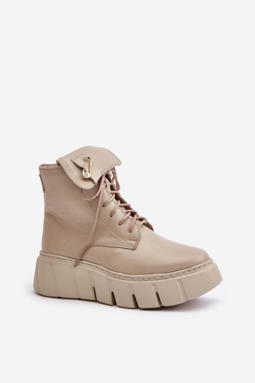 Zazoo 60511 Piel Botas de mujer con una plataforma calentamiento beige