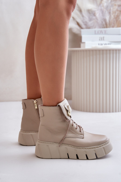 Zazoo 60511 Piel Botas de mujer con una plataforma calentamiento beige
