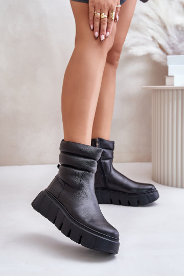 Zazoo 60512 botines para mujer de cuero natural con aislamiento y tacón, color negro