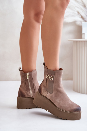 Zazoo 60498 Femenino de gamuza botas con estilo con una plataforma I Koturnie beige