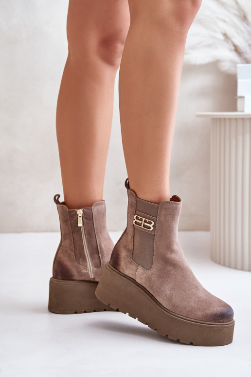 Zazoo 60498 Femenino de gamuza botas con estilo con una plataforma I Koturnie beige Zazoo 60498 Femenino de gamuza botas con estilo con una plataforma I Koturnie beige