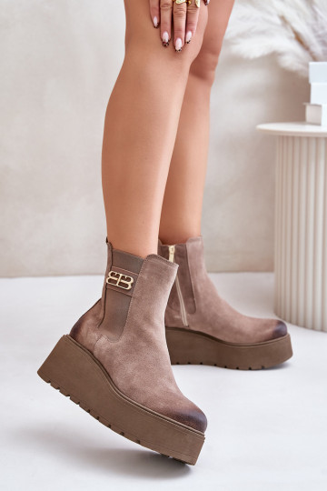 Zazoo 60498 Femenino de gamuza botas con estilo con una plataforma I Koturnie beige 2