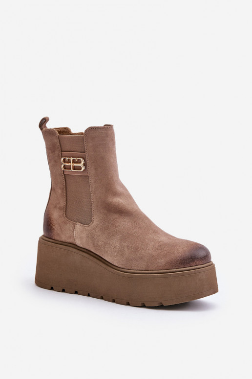Zazoo 60498 Femenino de gamuza botas con estilo con una plataforma I Koturnie beige Zazoo 60498 Femenino de gamuza botas con estilo con una plataforma I Koturnie beige