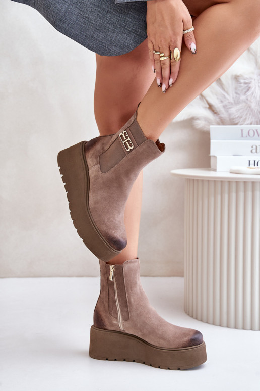 Zazoo 60498 Femenino de gamuza botas con estilo con una plataforma I Koturnie beige Zazoo 60498 Femenino de gamuza botas con estilo con una plataforma I Koturnie beige
