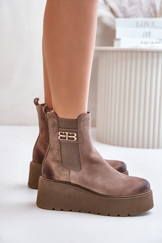 Zazoo 60498 Femenino de gamuza botas con estilo con una plataforma I Koturnie beige Zazoo 60498 Femenino de gamuza botas con estilo con una plataforma I Koturnie beige