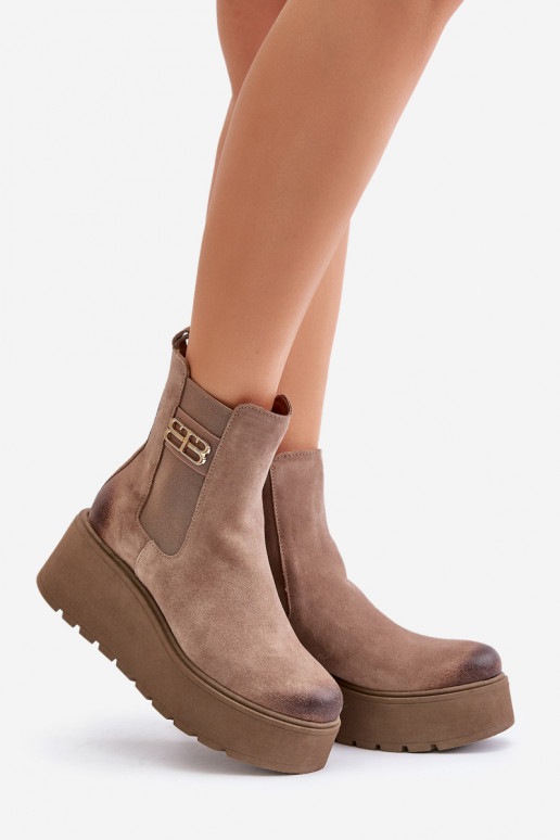 Zazoo 60498 Femenino de gamuza botas con estilo con una plataforma I Koturnie beige Zazoo 60498 Femenino de gamuza botas con estilo con una plataforma I Koturnie beige