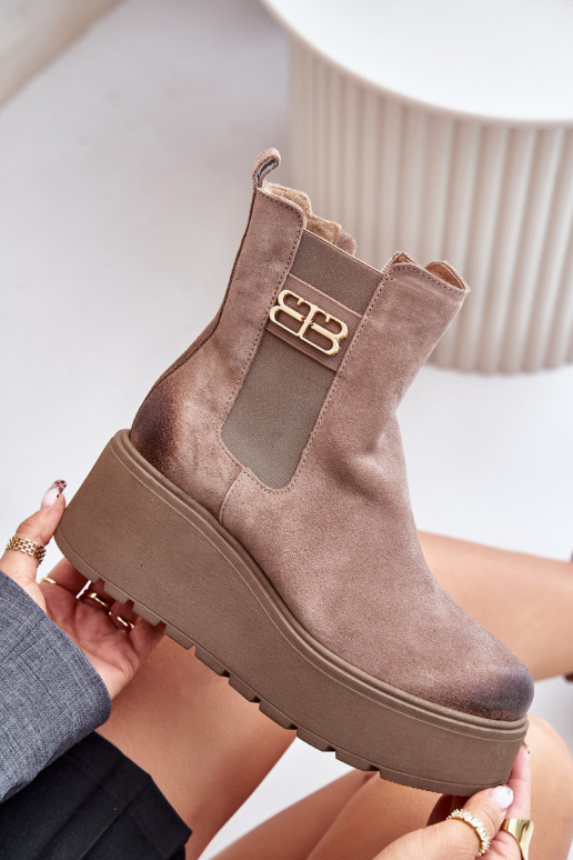 Zazoo 60498 Femenino de gamuza botas con estilo con una plataforma I Koturnie beige Zazoo 60498 Femenino de gamuza botas con estilo con una plataforma I Koturnie beige