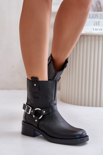 Zazoo 60480 botines de cuero con aislamiento y tacón bajo, color negro 2