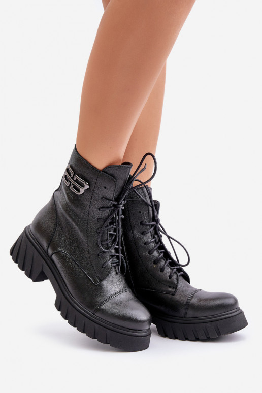 Zazoo 60486 Piel Botas cálidas con cordones de color negro