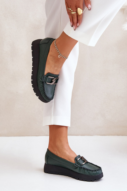 Zazoo 10141 Piel Mocasines con una plataforma con adornos de color caqui