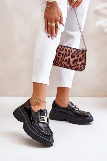 Zazoo 20176 con efecto barniz zapatos mocasines de mujer Hecho de cuero natural de color negro