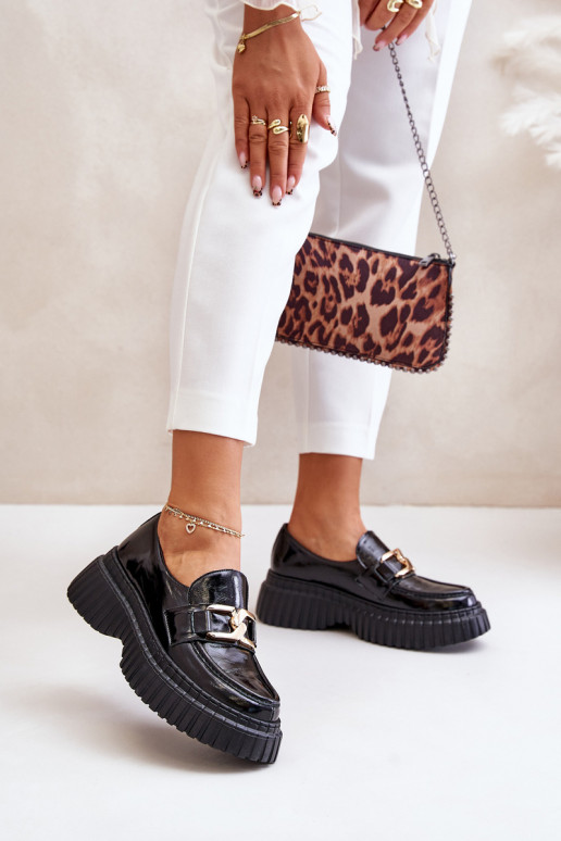 Zazoo 20176 con efecto barniz zapatos mocasines de mujer Hecho de cuero natural de color negro