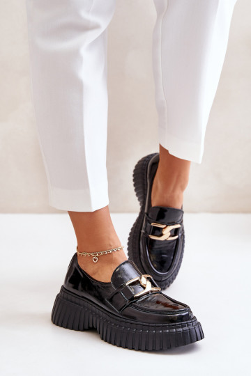 Zazoo 20176 mocasines de cuero lustrado para mujer, color negro 2