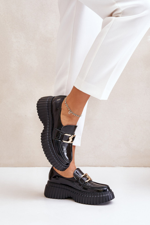 Zazoo 20176 con efecto barniz zapatos mocasines de mujer Hecho de cuero natural de color negro