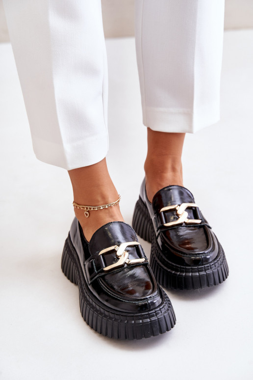 Zazoo 20176 con efecto barniz zapatos mocasines de mujer Hecho de cuero natural de color negro