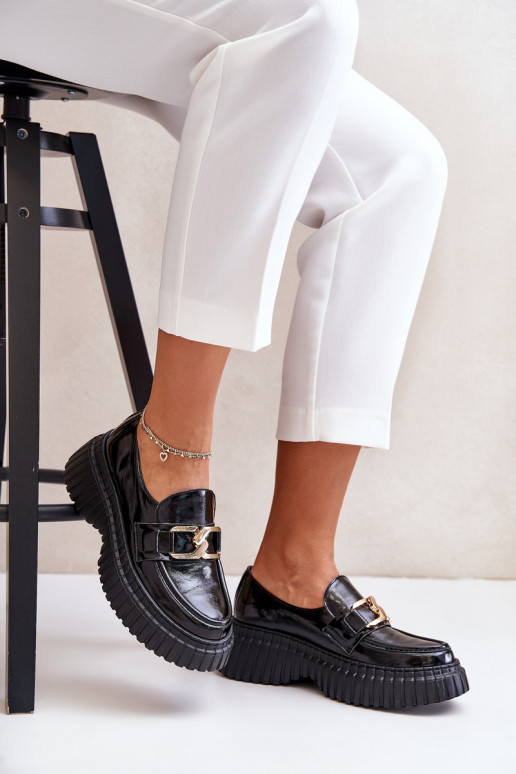 Zazoo 20176 con efecto barniz zapatos mocasines de mujer Hecho de cuero natural de color negro