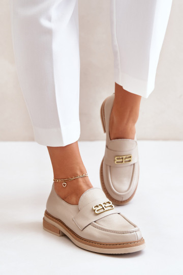 Zazoo 20174 zapatos elegantes de cuero para mujer con tacones anchos, color arena