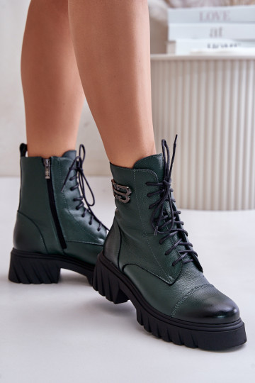 Zazoo 60486 botines de cuero cálidos con cordones, color caqui