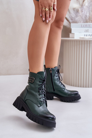 Zazoo 60486 botines de cuero cálidos con cordones, color caqui 2