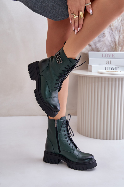 Zazoo 60486 Piel Botas cálidas con cordones de color caqui Zazoo 60486 Piel Botas cálidas con cordones de color caqui