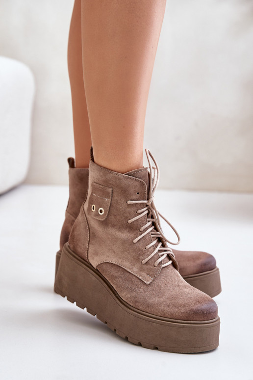 Zazoo 60499 de gamuza Femenino Botas con una plataforma I Koturnie calentamiento beige