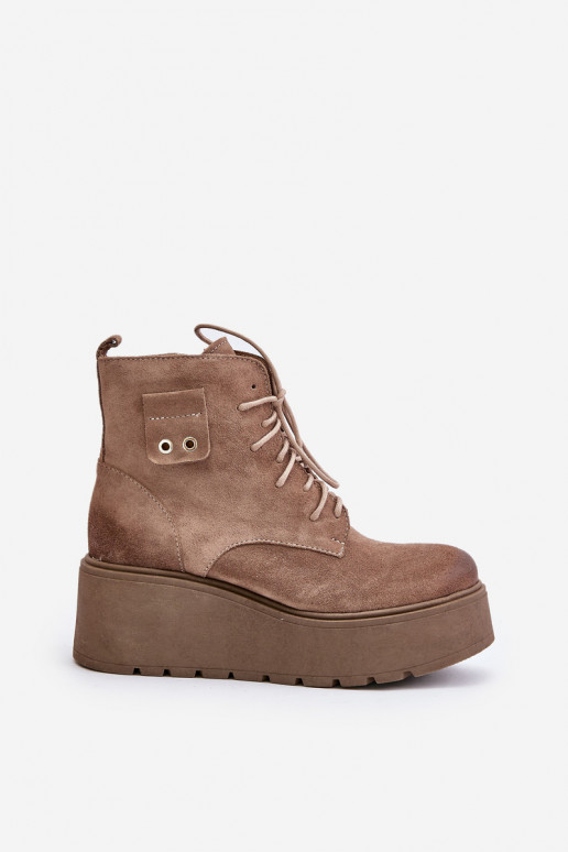 Zazoo 60499 de gamuza Femenino Botas con una plataforma I Koturnie calentamiento beige