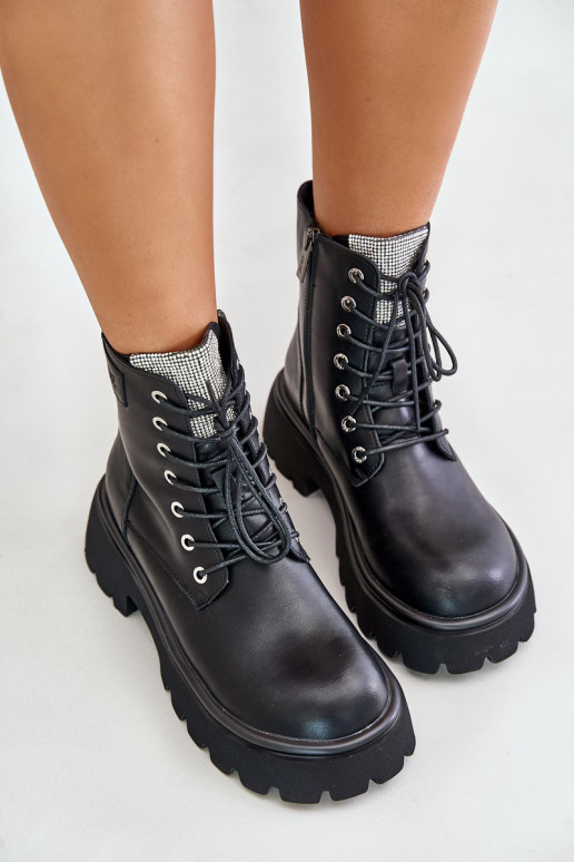 calentamiento Piel botines de trabajo Femenino con ojos centelleantes GOE OO2N4125 de color negro