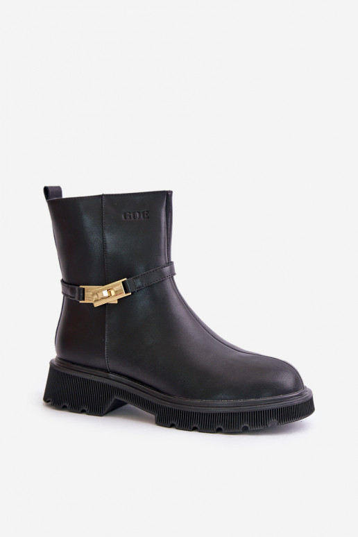 Piel Botas de mujer con correas calentamiento GOE OO2N4150 de color negro Piel Botas de mujer con correas calentamiento GOE OO2N4150 de color negro