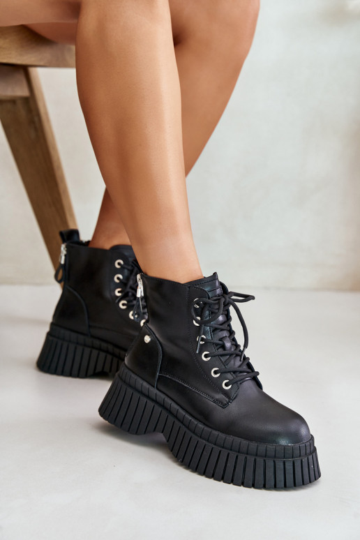 calentamiento Piel Botas zapatos con suelas masivas de moda GOE OO2N4126 de color negro