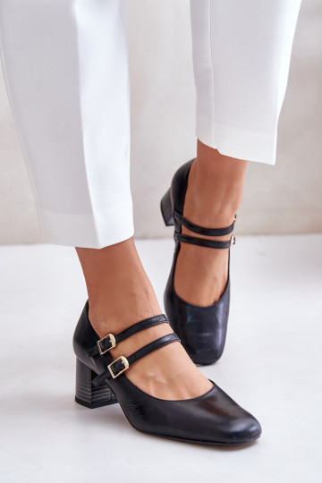 Piel Zapatos con rayas con tacones Laura Messi 2857 de color negro