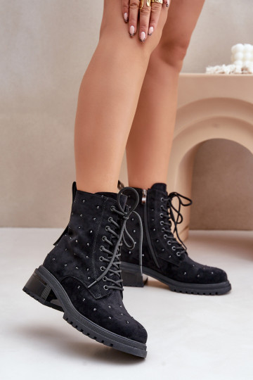 Botas de trabajo forradas decoradas para mujer D&A MR880-017 color negro