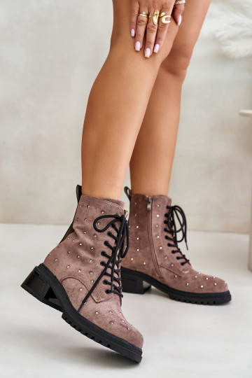 Botas de trabajo forradas decoradas para mujer D&A MR880-017 color barro 2