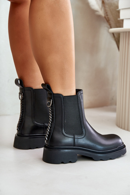 Piel botas con estilo Con una cadena decorativa calentamiento D&A JC42-86 de color negro