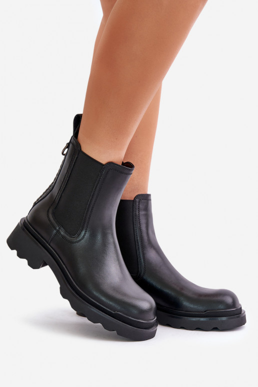 Piel botas con estilo Con una cadena decorativa calentamiento D&A JC42-86 de color negro