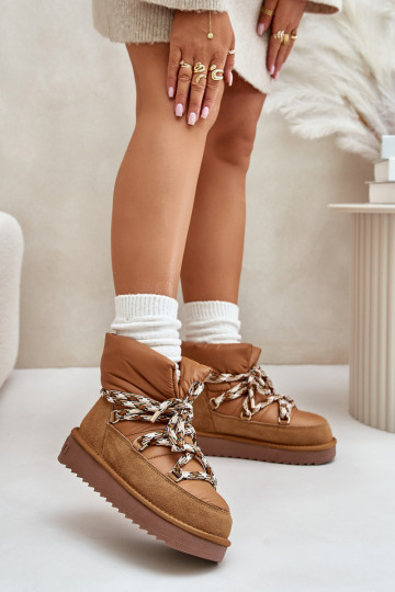 Botas de nieve de gamuza para mujer con cordones gruesos D.Franklin DFSH375003 color marrón 2