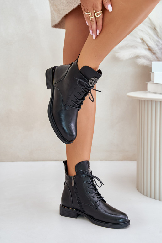 calentamiento Botas con tacones anchos con adornos de color negro Leonise calentamiento Botas con tacones anchos con adornos de color negro Leonise