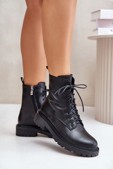 Botines de cuero cálidos con cordones y cremallera Elosie color negro 2