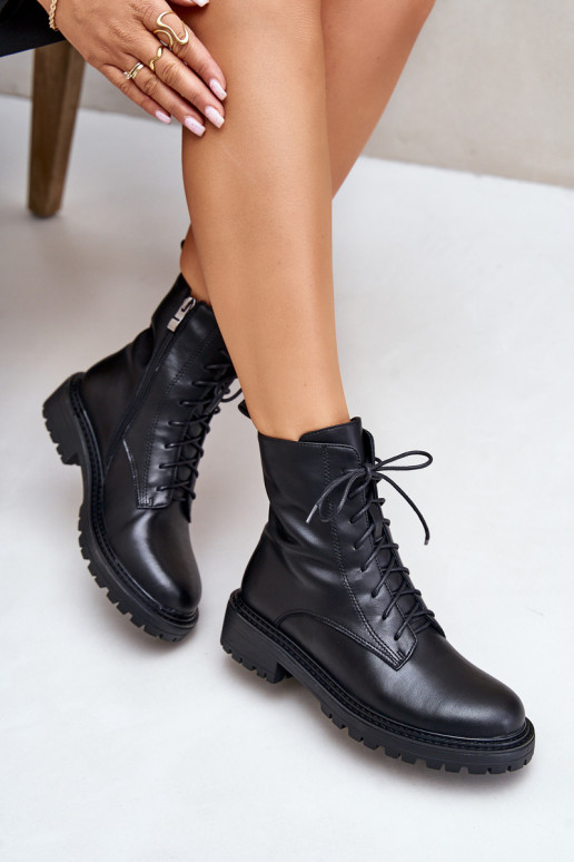 Piel Botas cálidas con cordones Al castillo de color negro Elosie Piel Botas cálidas con cordones Al castillo de color negro Elosie