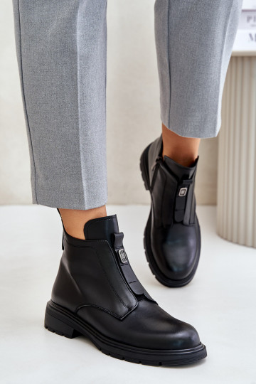 Botines de cuero cálidos con tacones anchos Komisa color negro
