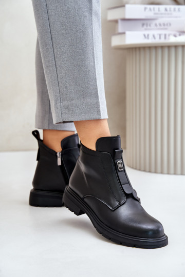 Botines de cuero cálidos con tacones anchos Komisa color negro 2