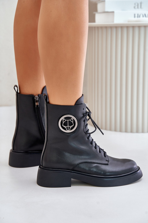 Piel Botas cálidas con cordones Al castillo con adornos de color negro Lorevine