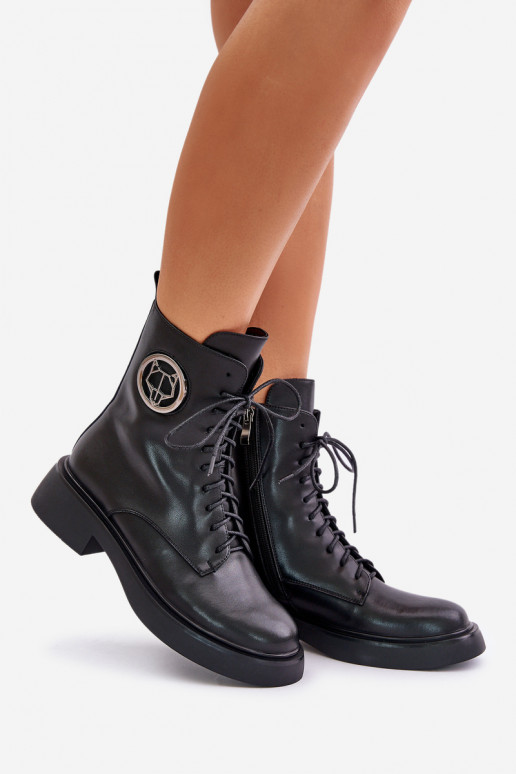 Piel Botas cálidas con cordones Al castillo con adornos de color negro Lorevine